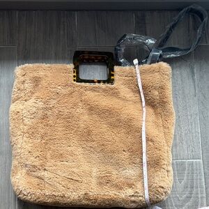 Topshop Elegant Tan Faux Fur Tote with Tortoise Handle